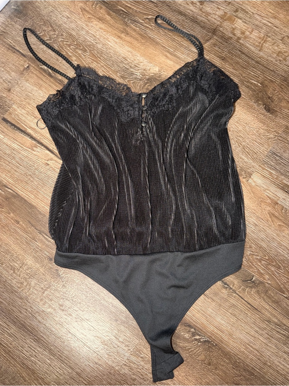 BKE Black Lace-Trim Ribbed Bodysuit Tank